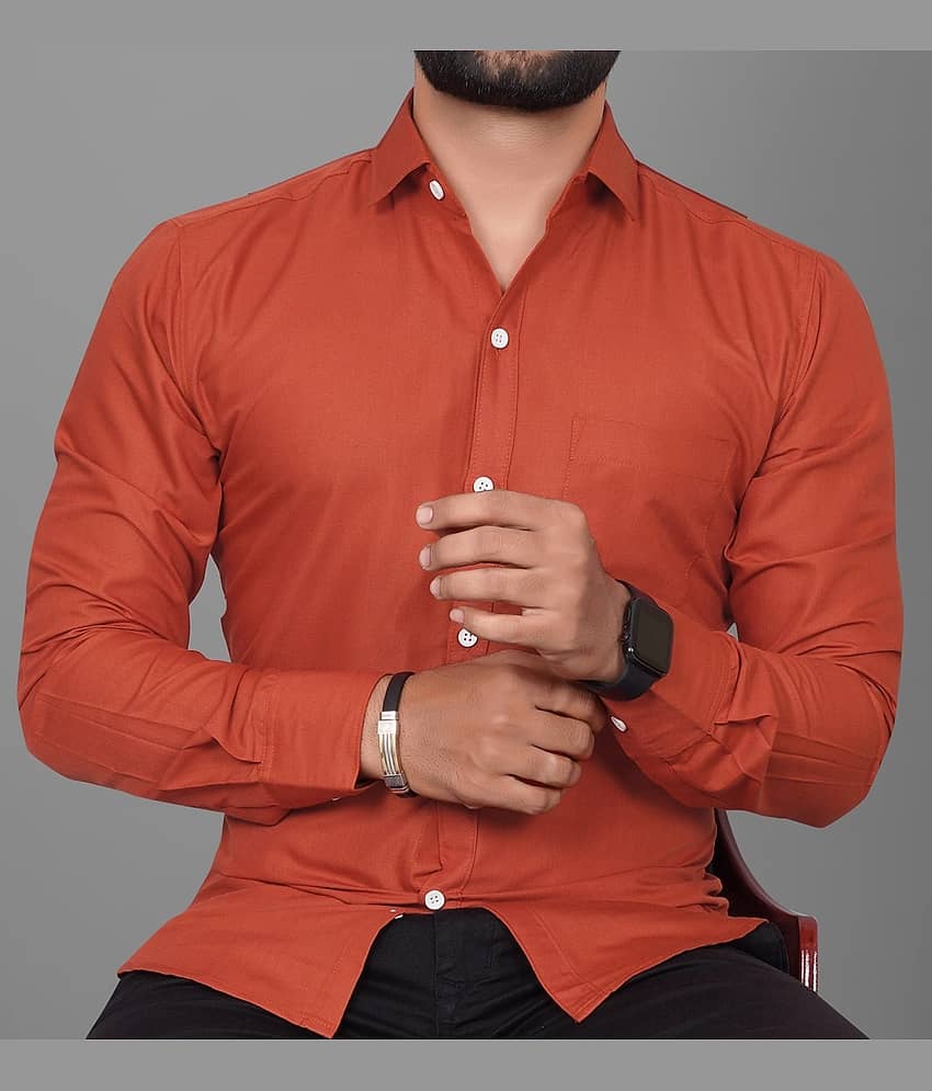 Eviqe Cotton Blend Regular Fit Solids Full Sleeves Men's Casual Shirt - Brown ( Pack of 1 )