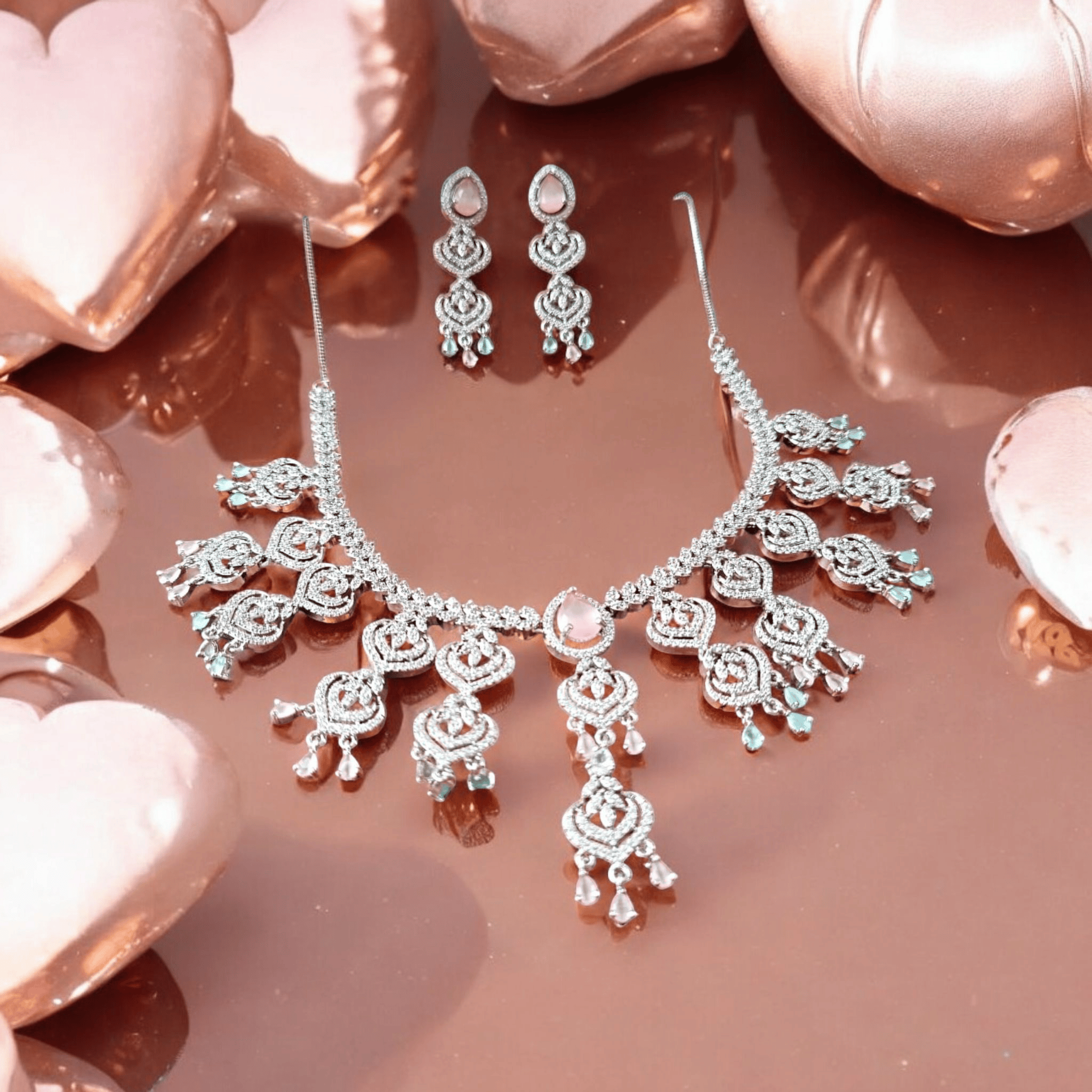 Ellnors's Stunning Silver Plated Kundan and Pearl Necklace Set with Earrings for Women