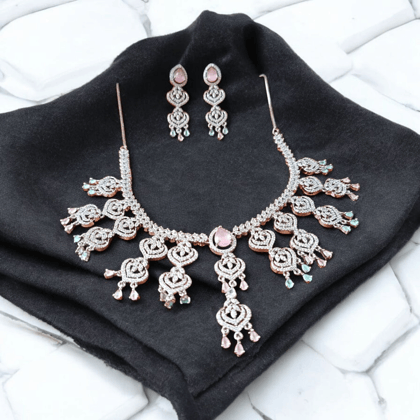 Ellnors's Stunning Silver Plated Kundan and Pearl Necklace Set with Earrings for Women