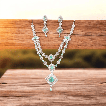 ELLNORA'S "Stunning Emerald and Diamond Necklace Set " with beautiful sparkling green stone
