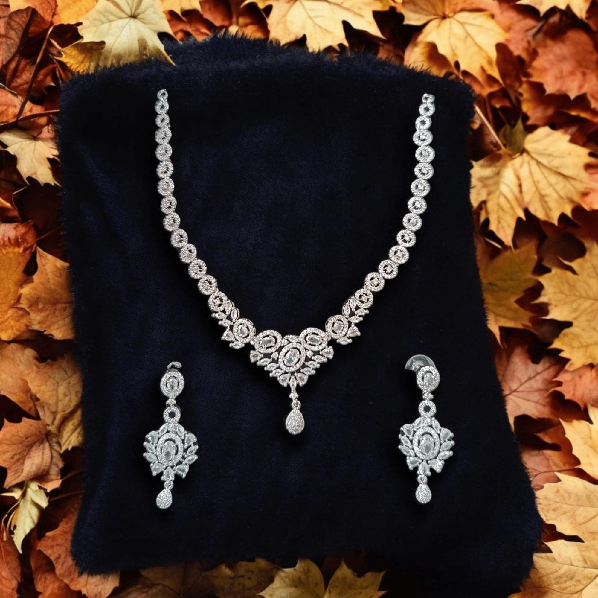 ELLNORA'S Stunning Cubic Zirconia Bridal Necklace Set in White Gold Plated 925 Sterling Silver