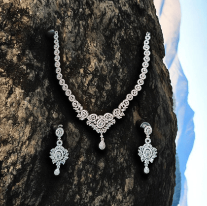 ELLNORA'S  Stunning Cubic Zirconia Bridal Necklace Set in White Gold Plated 925 Sterling Silver