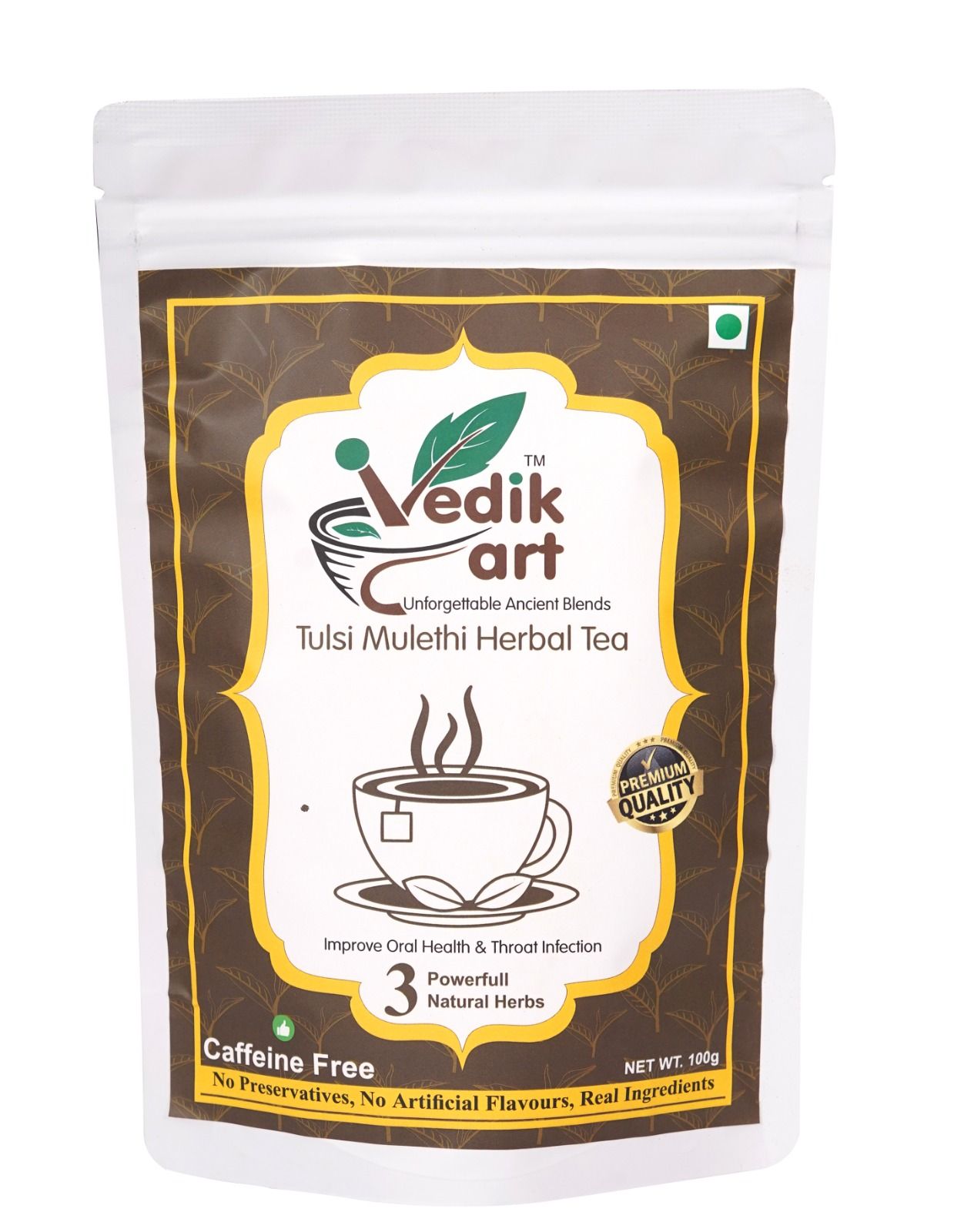 Tulsi Mulethi Herbal Tea -Caffeine free 100g - Improve Oral Health & Throat Infection - Powerful Natural Herbs - No Preservatives, No Artificial Flavours, Real Ingredients