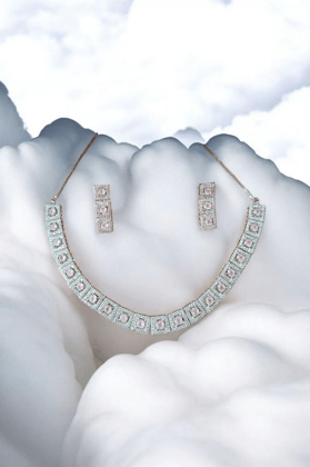 Elegant and Stylish Silver Necklace Set with Pink Stones