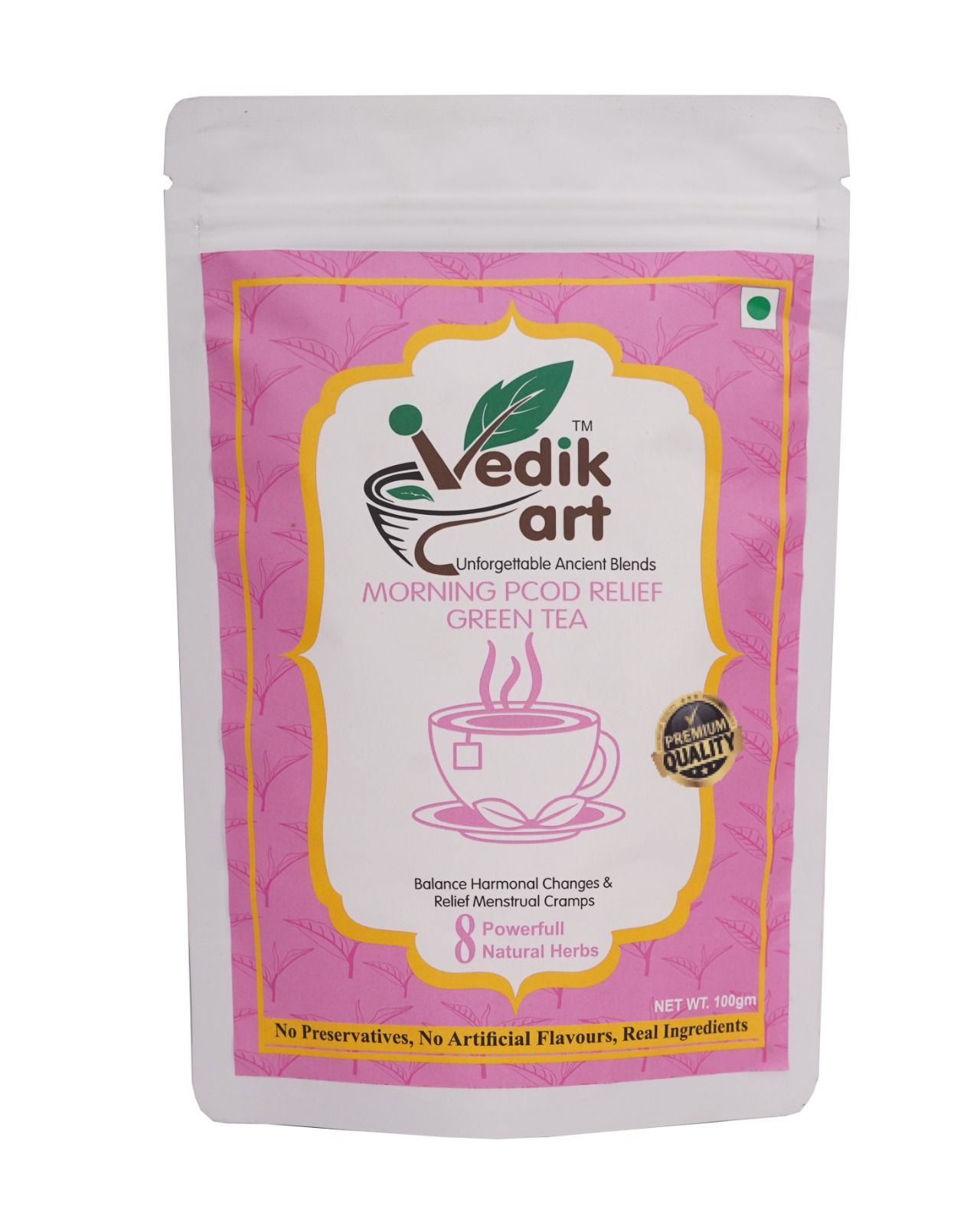 PCOD Relief Green Tea with Morning formula - 100% Natural & Caffeine-Free,Balance Your Hormones Naturally