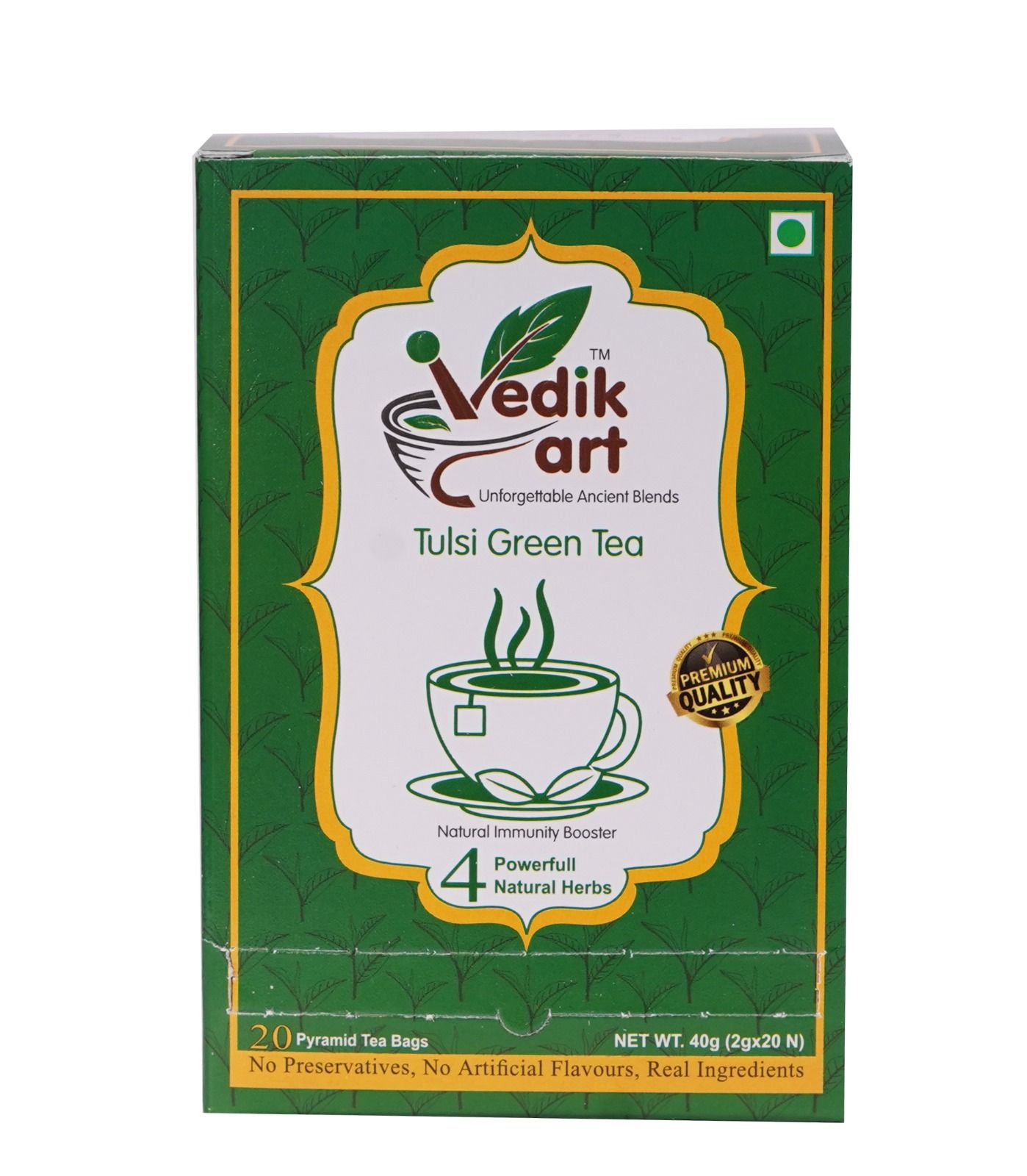 Tulsi Green Tea, a Natural Immunity Booster with 4 Powerful Natural Herbs, No Preservatives, No Artificial Flavors, Real Ingredients