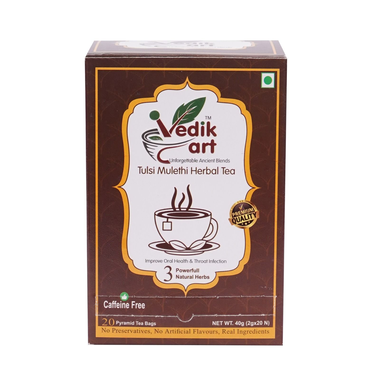 Tulsi Mulethi Herbal Tea - Caffeine-Free, 20 Pyramid Tea Bags - Improve Oral Health & Throat Infection - 100% Natural Herbs - No Preservatives, No Artificial Flavors, Real Ingredients"