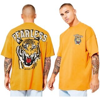 Leotude Men Mustard Printed Cotton Blend T-Shirt