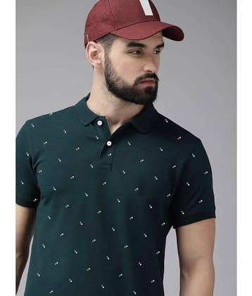 Merriment Pack of 1 Cotton Blend Regular Fit Printed Half Sleeves Men's Polo T Shirt ( Green )