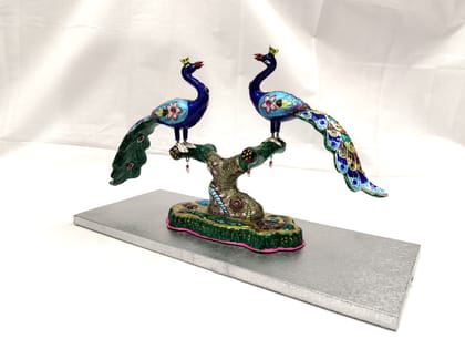 Silver Meenakari Enameled Peacock couple Showpiece for Home Decor