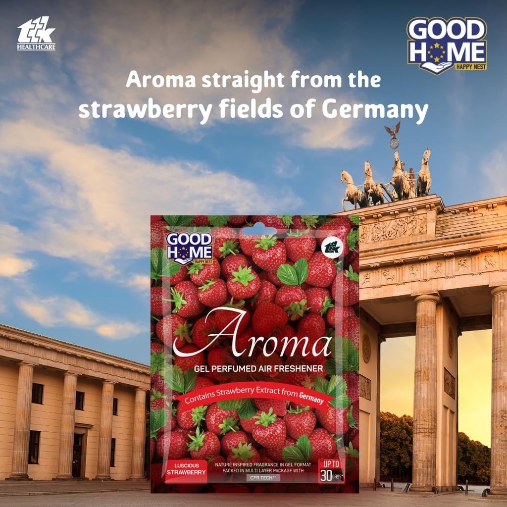 Good Home Air Freshener Aroma Gel |Long Lasting Premium Fragrance Booster |Skin Friendly for Home/Office/Bathrom(Luscious Strawberry - Pack of 8, 10g x 8)