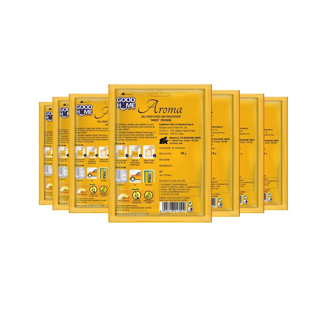Good Home Air Freshener Aroma Gel |Long Lasting Premium Fragrance Booster |Skin Friendly for Home/Office/Bathrom(Tangy Orange - Pack of 8, 10g x 8)