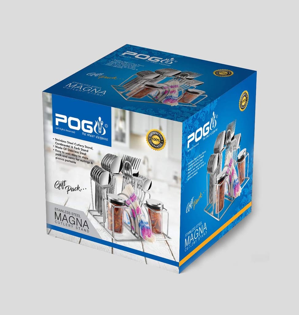 POGON Passion Stainless Steel Cutlery Set with Salt & Pepper Dispenser and Napkin Stand, Set of 27, Silver