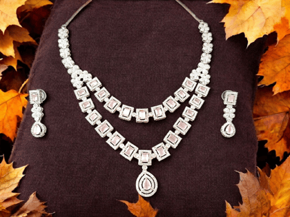 ELLNORA'S Stunning Silver and Pink Cubic Zirconia Bridal Necklace Set