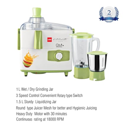 Cello Jmg Rio Plus 500-Watt Juicer Mixer Grinder with 2 Jars (Green/White) - 500 Watts
