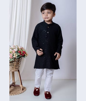 New Collection Boys Chanderi Sequined - Pattern Kurta Pant Set ( Dark Blue , Pack of 1 )