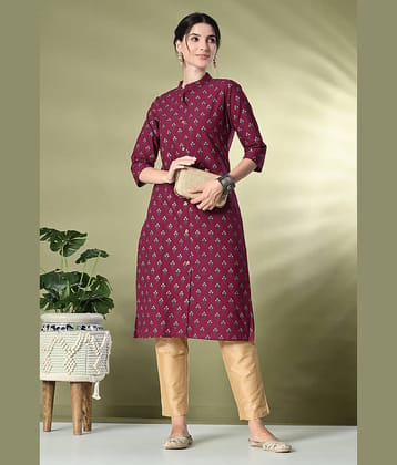 GlowWorld Cotton Printed Front Slit Women's Kurti - Purple ( Pack of 1 )