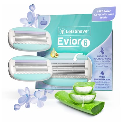 LetsShave Evior 6 Razor Blade Refills for Women (Pack of 2) | Mid-Flex Blades & Dual Moisture Bar infused with Aloe vera & Avacado | Bikini Area & Full Body Hair Removal Razor