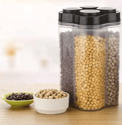 Airtight Transparent Plastic Lock Food Storage 4 Section Container Jar