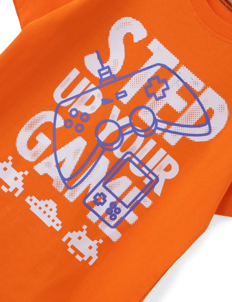 Chic Kids Boys T shirt Cotton Scarlet Ibis Orange Step Your Game 2025 at ShopCircuit | ONDC