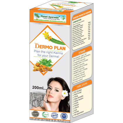 Planet Ayurveda Dermo Plan Syrup [Pack of 3] - 200ml Ayurvedic Skin Care Syrup for Men and Women - Natural Blood Purifier for Itching, Atopic Dermatitis, Allergic Reactions, Eczema, Psoriasis, Urticaria, Acne, Wrinkles, Skin Pigmentation