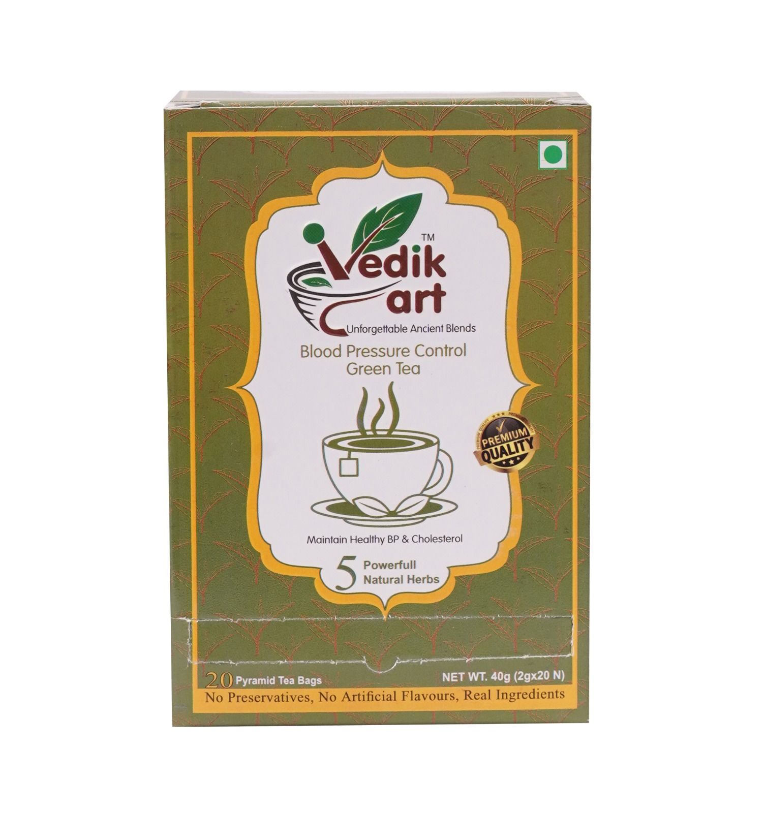 **"Vedikart Blood Pressure Control Green Tea - 20 Pyramid Tea Bags"**