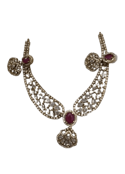 "Stunning Silver Necklace and Ring Set with Red Ruby Stones"