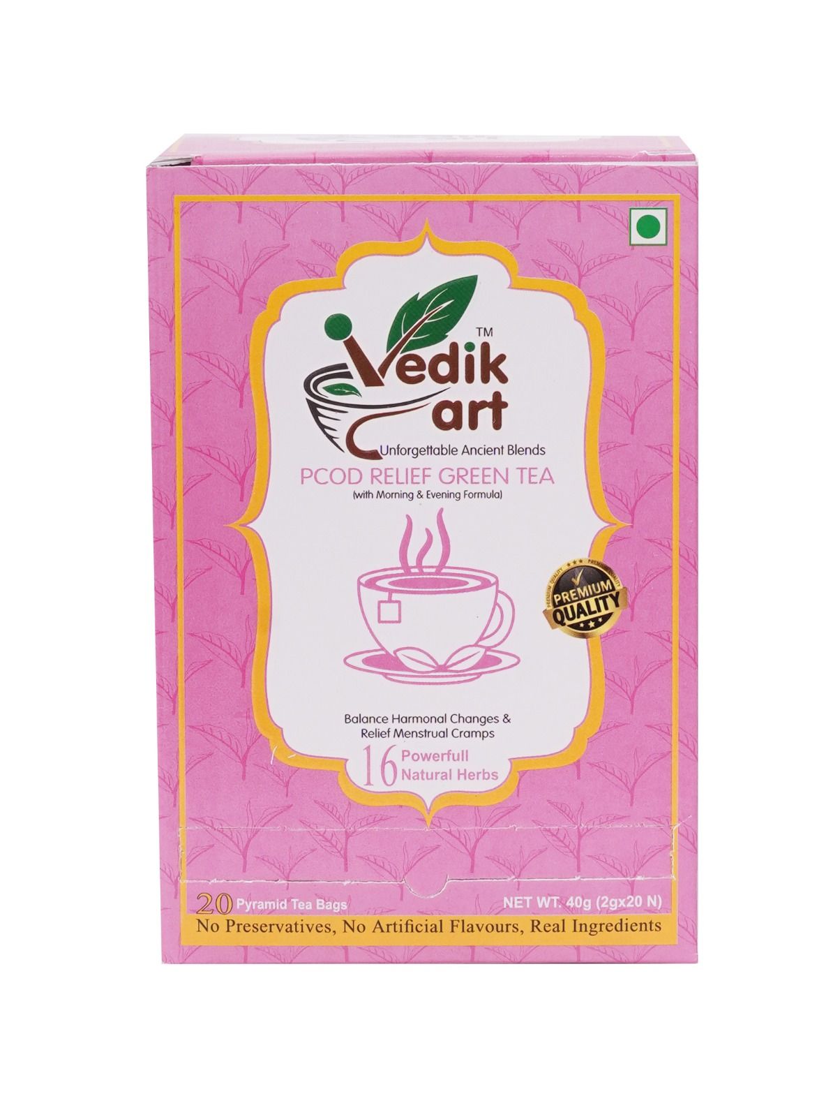 "PCOD Relief Green Tea (with Morning & Evening Formula) - 20 Pyramid Tea Bags"