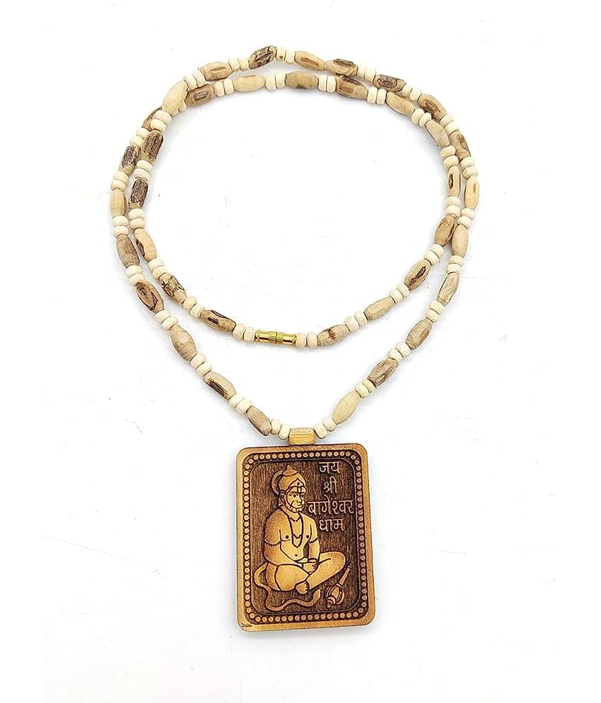 Siddh Shri Bageshwar Dham Balaji Tulsi Original & Natural Wood Tulsi Kanthi Mala With Hanuman ji Pendant Locket