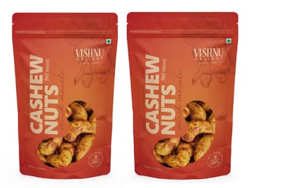 Vishnu Delight Mirch Masala Flavored Cashews 85gm Pouch - A Perfect Blend of Spices and Flavor, Crunchy and Deliciously Addictive Snacking Option Pack of 2