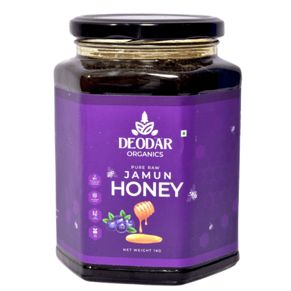 Deodar Organics 100% Pure Raw Jamun Flower Honey | No Additives | Unprocessed | Unheated | Low Glycemic Index | Glass jar | Honey for Diabetes
