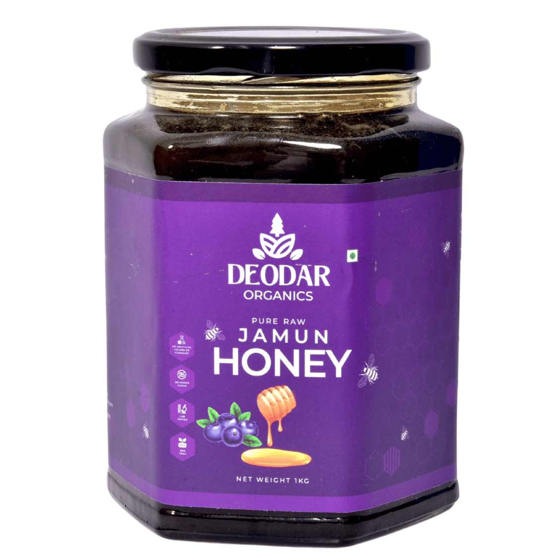 Deodar Organics 100% Pure Raw Jamun Flower Honey | No Additives | Unprocessed | Unheated | Low Glycemic Index | Glass jar | Honey for Diabetes