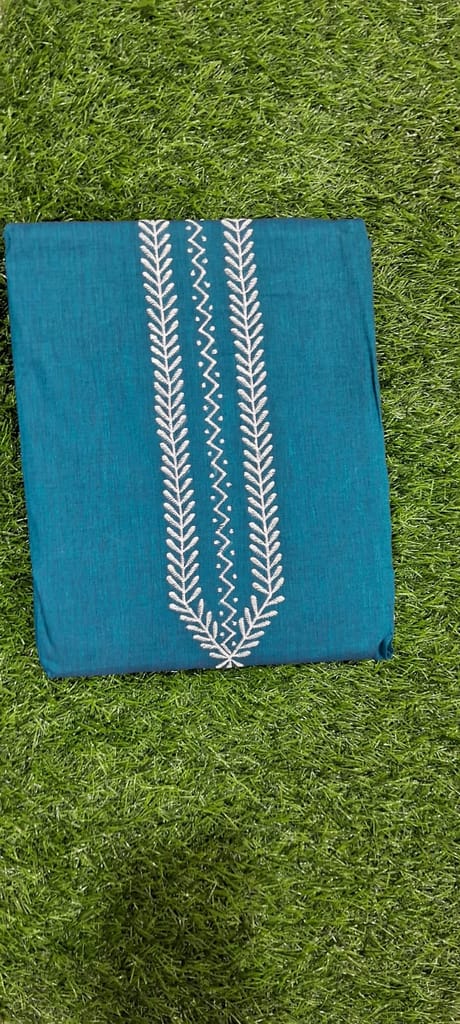 Women's Blue Cotton Printed Kurta with White Palazzo Pants and Dupatta Set