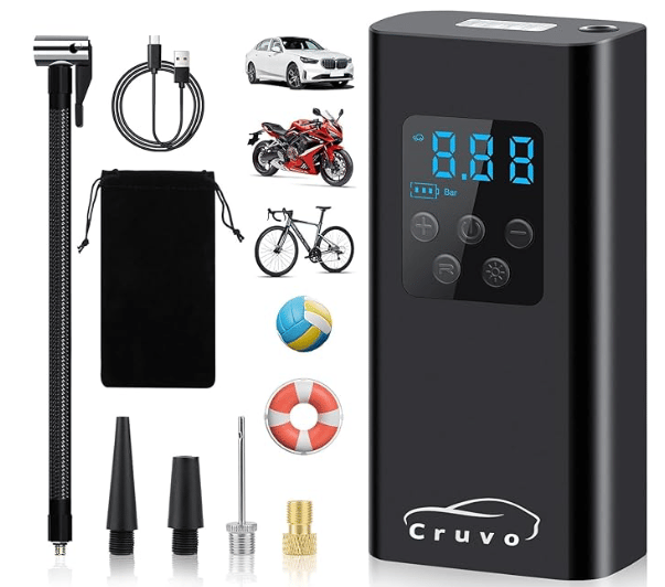 Wireless Electric Tyre Inflator with Digital Display, 150PSI High Pressure, 45L/min Output, LED SOS Light, Compact Design