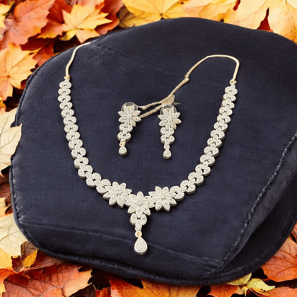  Stunning American Diamond Necklace Set with Earrings for Women