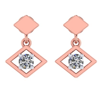 Senco Gold Rhombic Shine Solitaire Drop Earrings (2.63 gram / 0.19 Ct / GH-VS-SI / 18K Rose Gold)