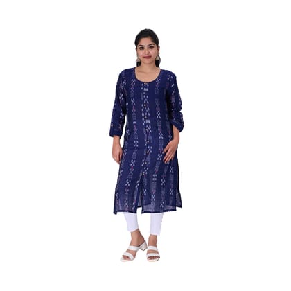 GHL GUENDICHA HAAT Sambalpuri Certified Handloom Women's Pure Cotton Round Neck Front Slit Kurta