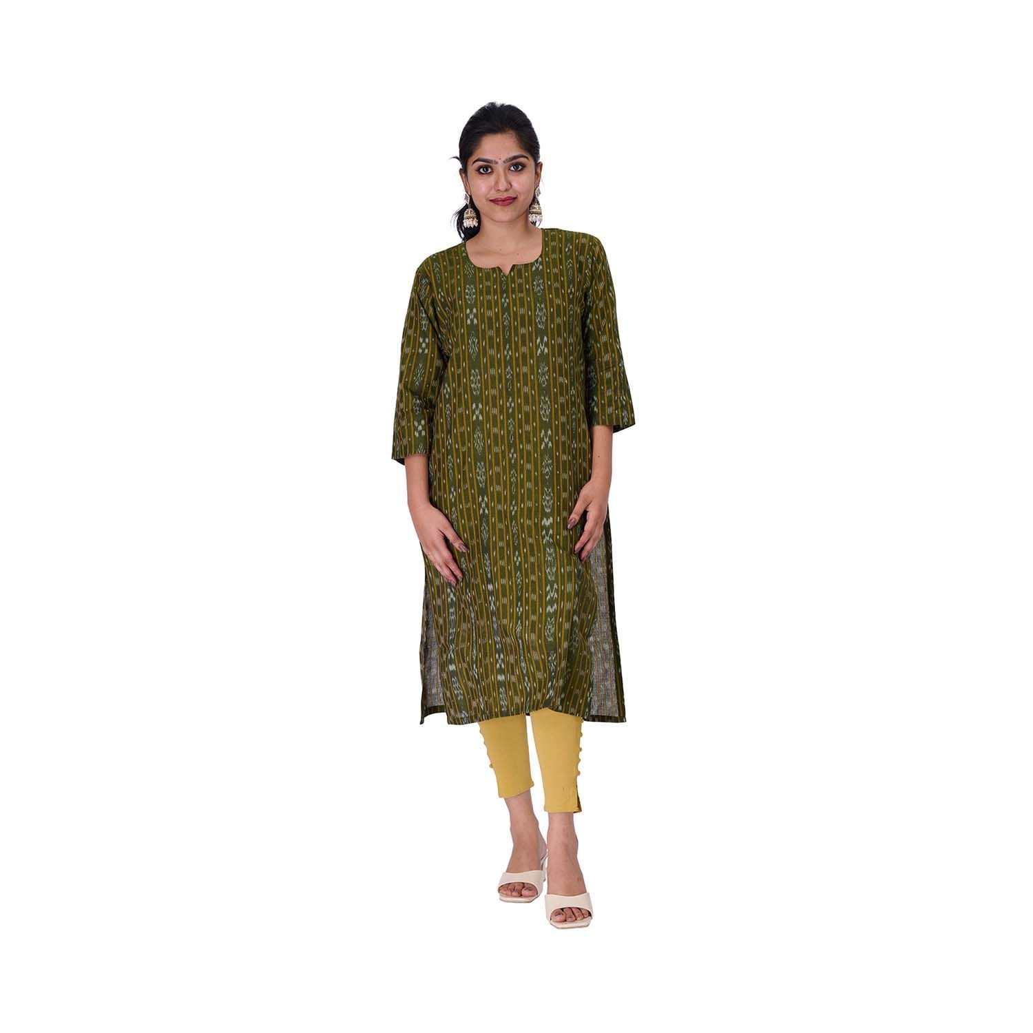 GHL GUENDICHA HAAT Sambalpuri Certified Handloom Women's Pure Cotton KeyHoleneck Kurta(RED)