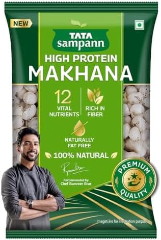 "Tata Sampann High Protein Makhana - 12 Vital Nutrients, Rich in Fiber, Naturally Fat Free, 100% Natural, Premium Quality" 200g Pack