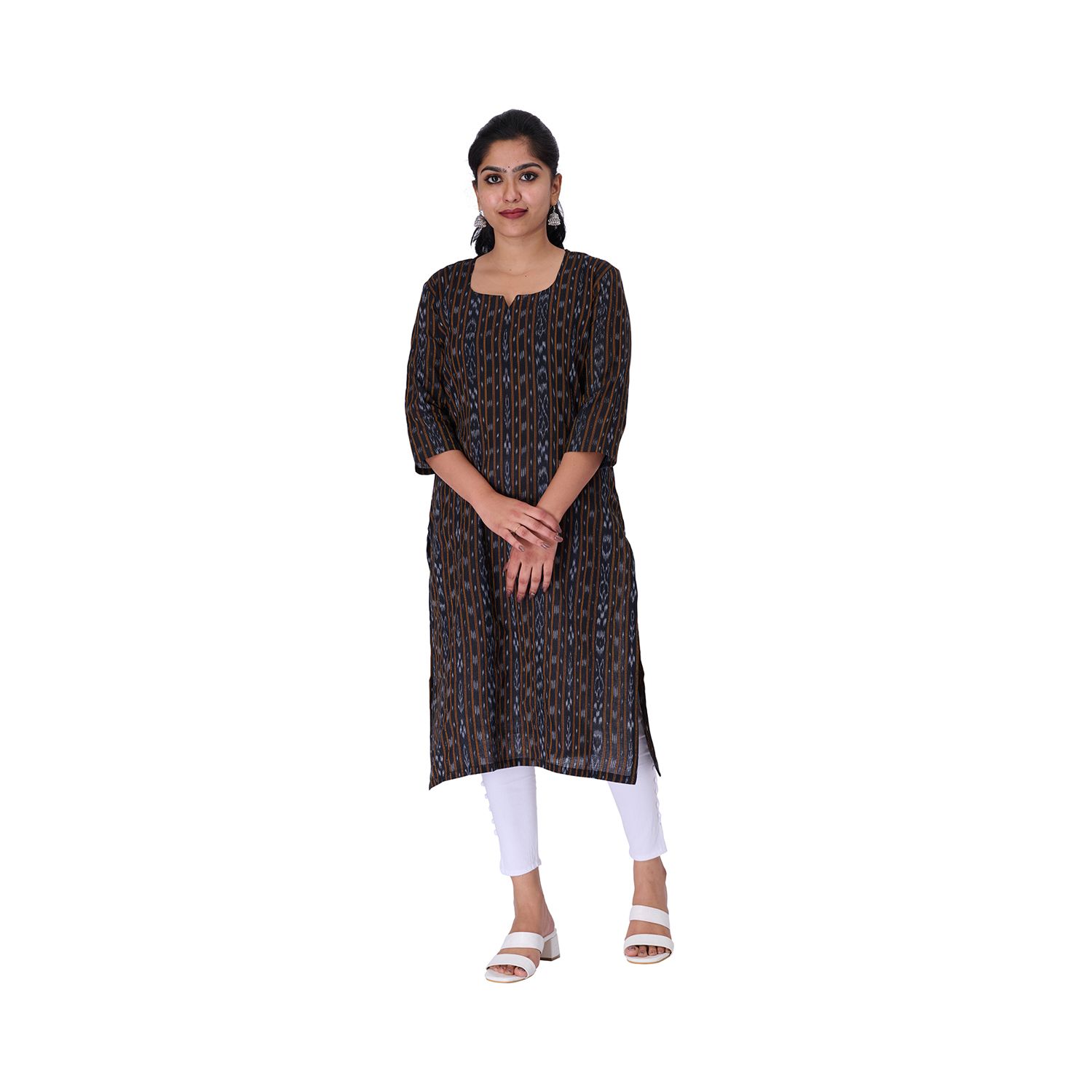 GHL GUENDICHA HAAT Sambalpuri Certified Handloom Women's Pure Cotton Kurta Black