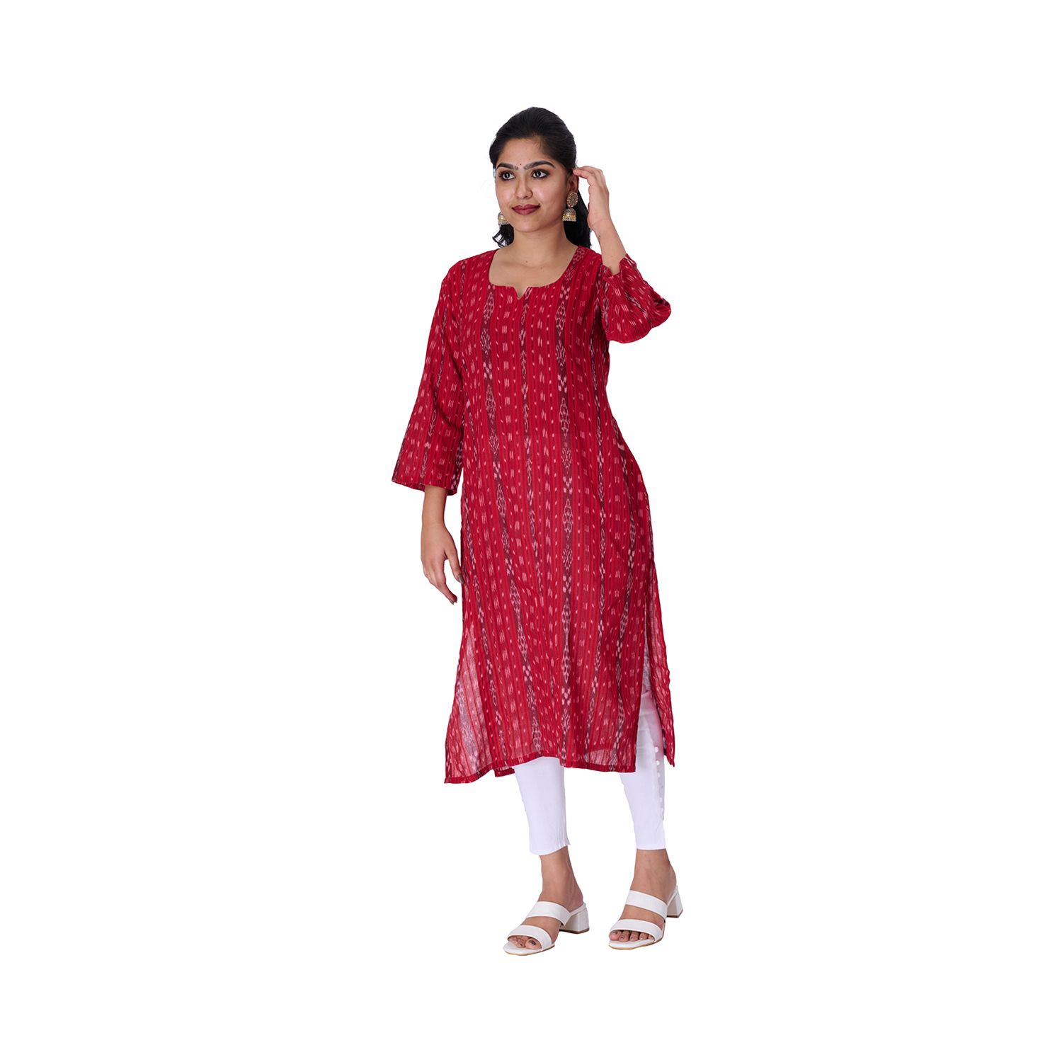 GHL GUENDICHA HAAT Sambalpuri Certified Handloom Women's Pure Cotton Kurta(Red,XL)
