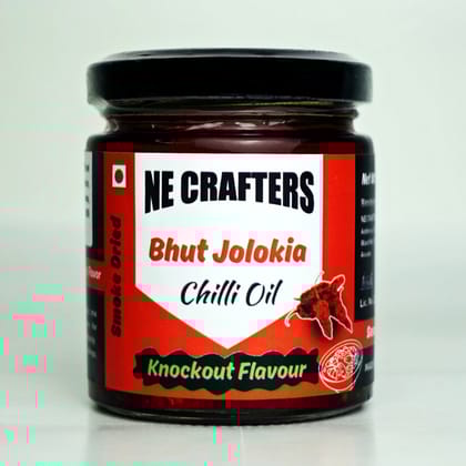 NE CRAFTERS Bhut Jolokia Chilli Oil | Premium | Hand-Made with Bhut Jolokia Pepper, Red Chillies, Garlic, Onion, Cinnamon and Spices | Best with Momos, Ramen, Noodles, Pasta - Knockout (100 gms)