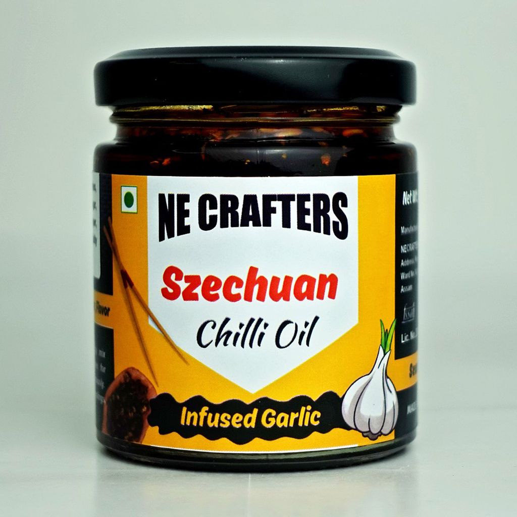 NE CRAFTERS Szechuan Pepper Chilli Oil | Premium | Hand-Made with Szechuan Pepper, Kashmiri & Red Chillies, Garlic, Onion, Cinnamon and Spices | Best with Momos, Ramen, Noodles, Pasta - (100 gms)