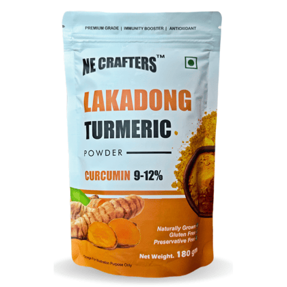 NE CRAFTERS Lakadong Turmeric Powder - 180gm | Premium Golden Spice | Organic Turmeric Powder & 10 to 12% High Curcumin Certified | Chemical Free Haldi Powder & Sourced From Jaintia Hills, Meghalaya (180, gram)