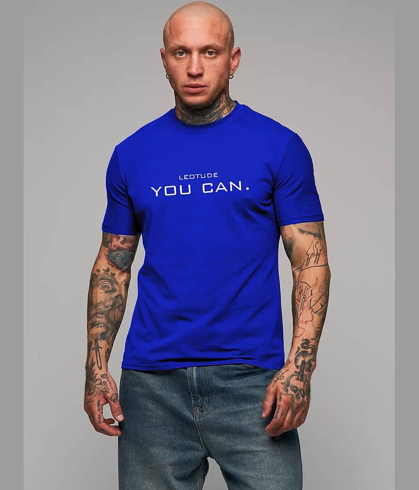 Leotude Men Cotton Blend Regular Fit Printed T-Shirt ( Blue )