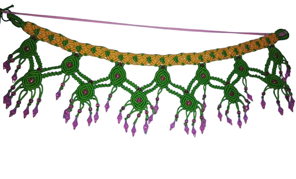 Buy Traditional Green Cotton Door Hanging Toran with Beads for Home Decor Online