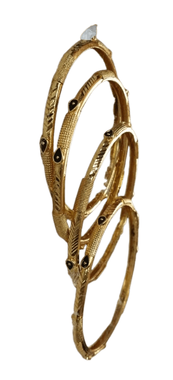 Gold Plated Bangles Set of 4 with Black Beads and Stone for Women