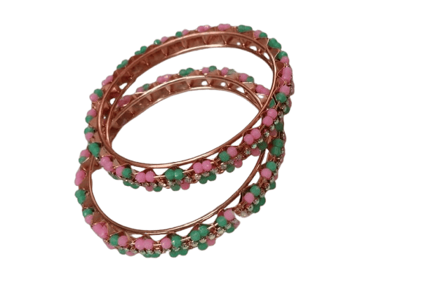 Indian Traditional Copper Metal Bangle Set for Women - Pink and Sea Green - Bangles & Bracelets | Buy online on ZillyBuy