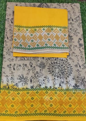 Cotton Saree  Yellow and Creem