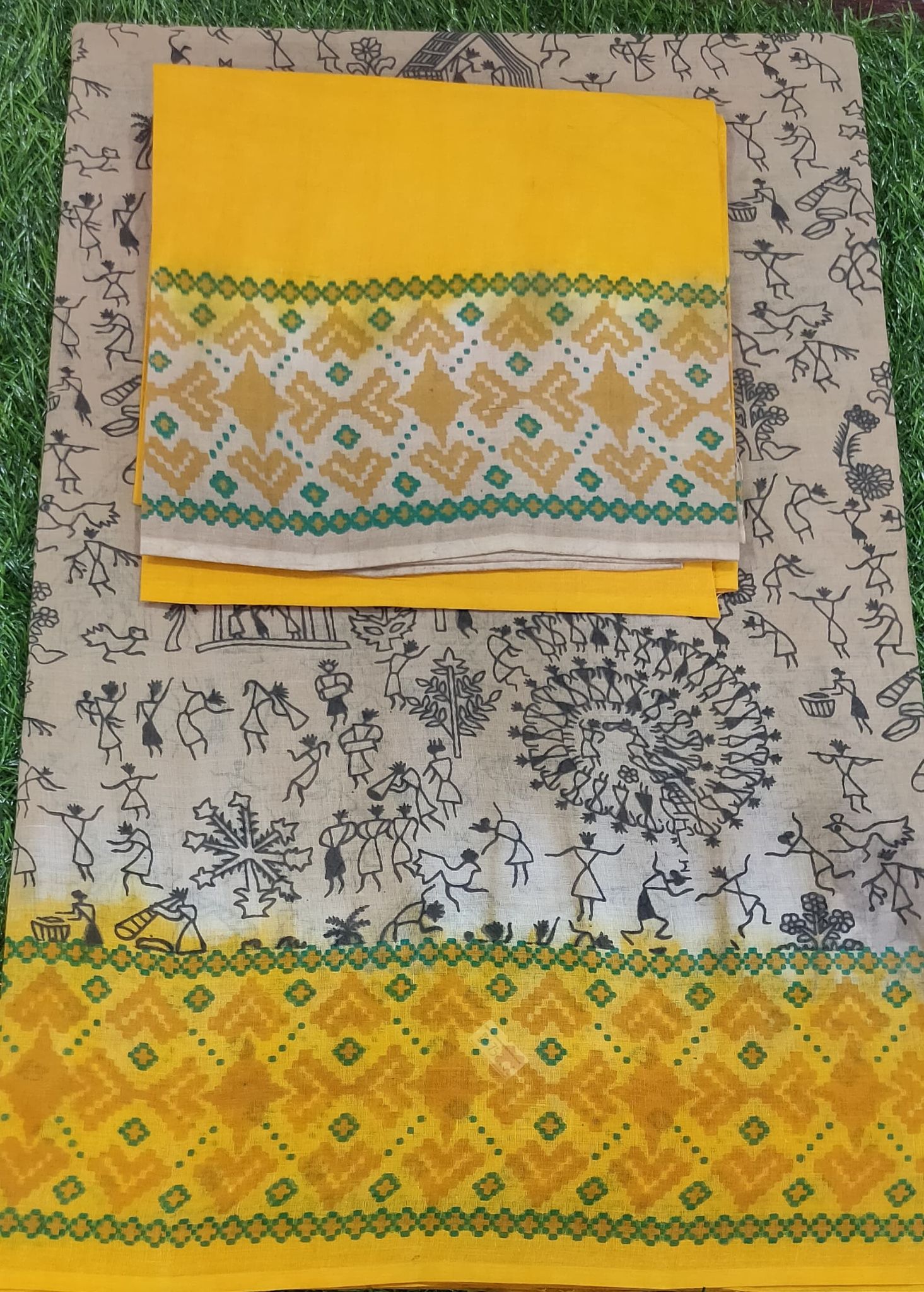 Cotton Saree Yellow and Creem